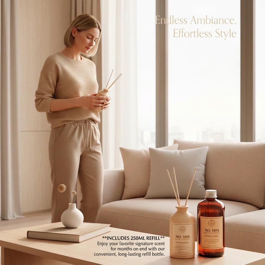 Vietora Eud luxury hotel reed diffuser oil refill in 8.5 fl oz bottle, essential oil scent for home fragrance.