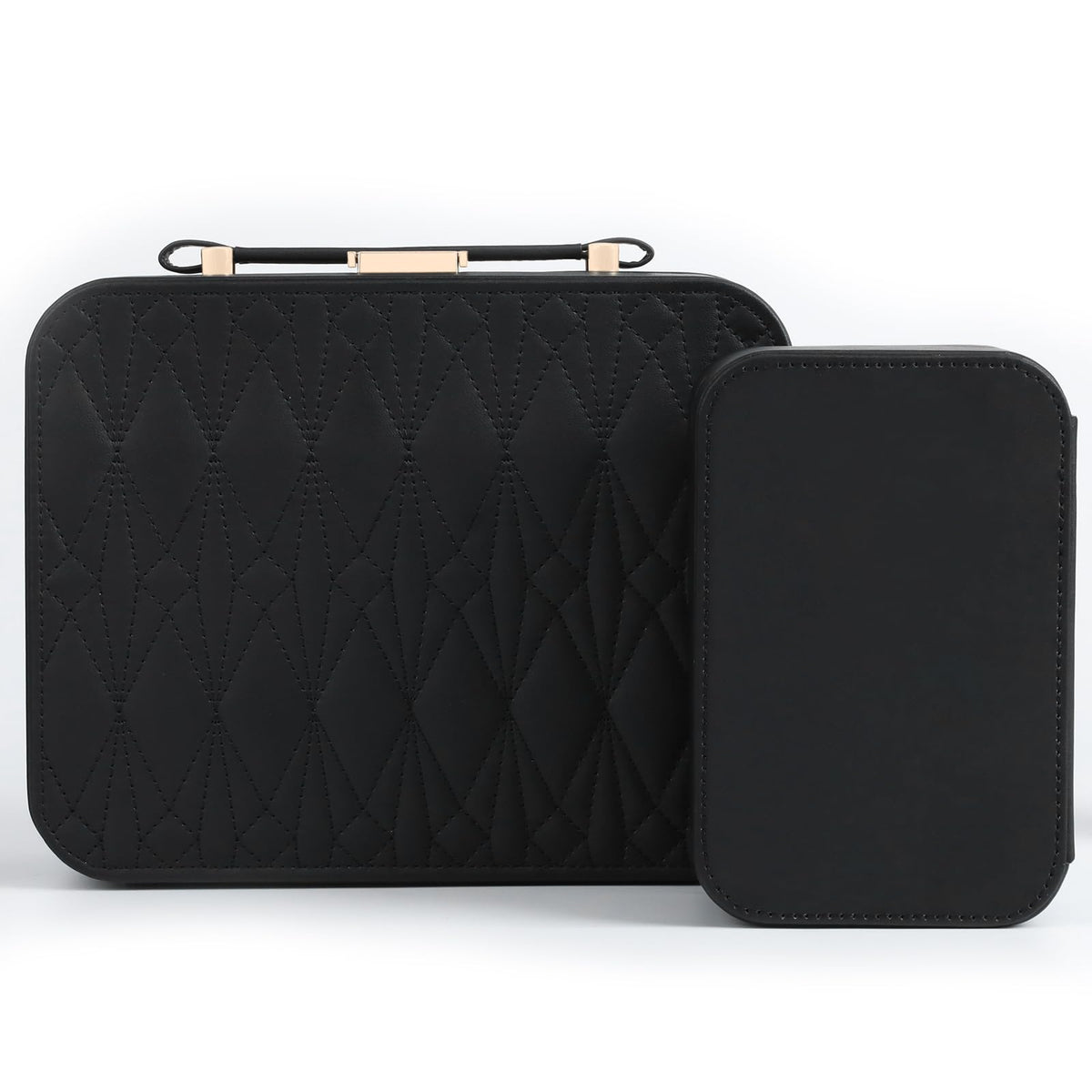 V-LAFUYLIFE Portable Jewelry Box, Large Travel Jewelry Case Organizer (Black) – Black-1, Leather, 9.25*3.42*7.4in 9.17*7
