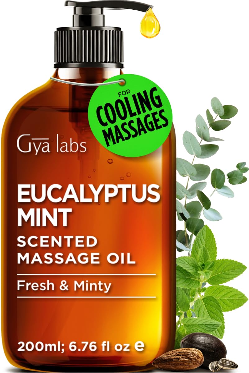 Gya Labs Eucalyptus Mint Massage Oil 200ml – Cooling Muscle Pain Relief