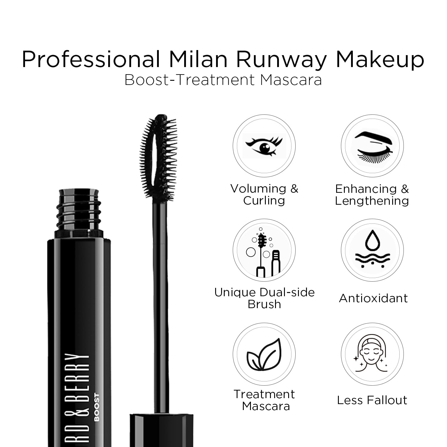 Lord & Berry Boost Treatment Mascara with lengthening, lifting, and strengthening formula for healthier, fuller lashes.