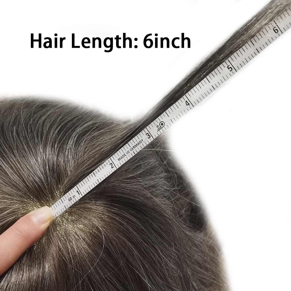 Curve Hair Mens Toupee Human Hair Piece Replacement System Monofilament Wig Hair Unit for Men Durable Poly Coated Mens Hairpiece (#330 Dark Brown+30% Gray, 7"X10")