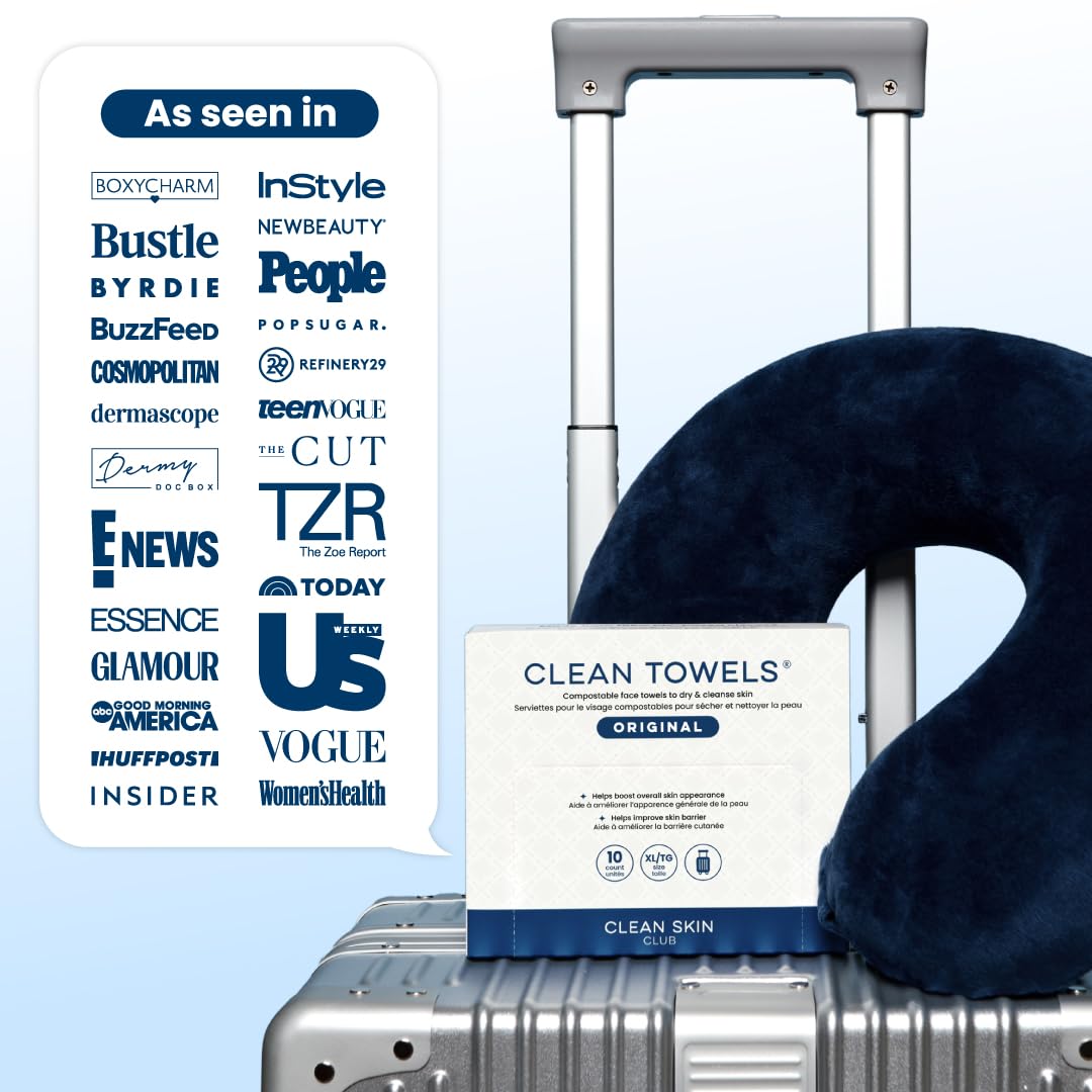 Clean Skin Club Clean Towels XL® Original 50 Ct + 10ct Travel Pack Duo, 100% USDA Biobased Disposable Face Towels, Eczem