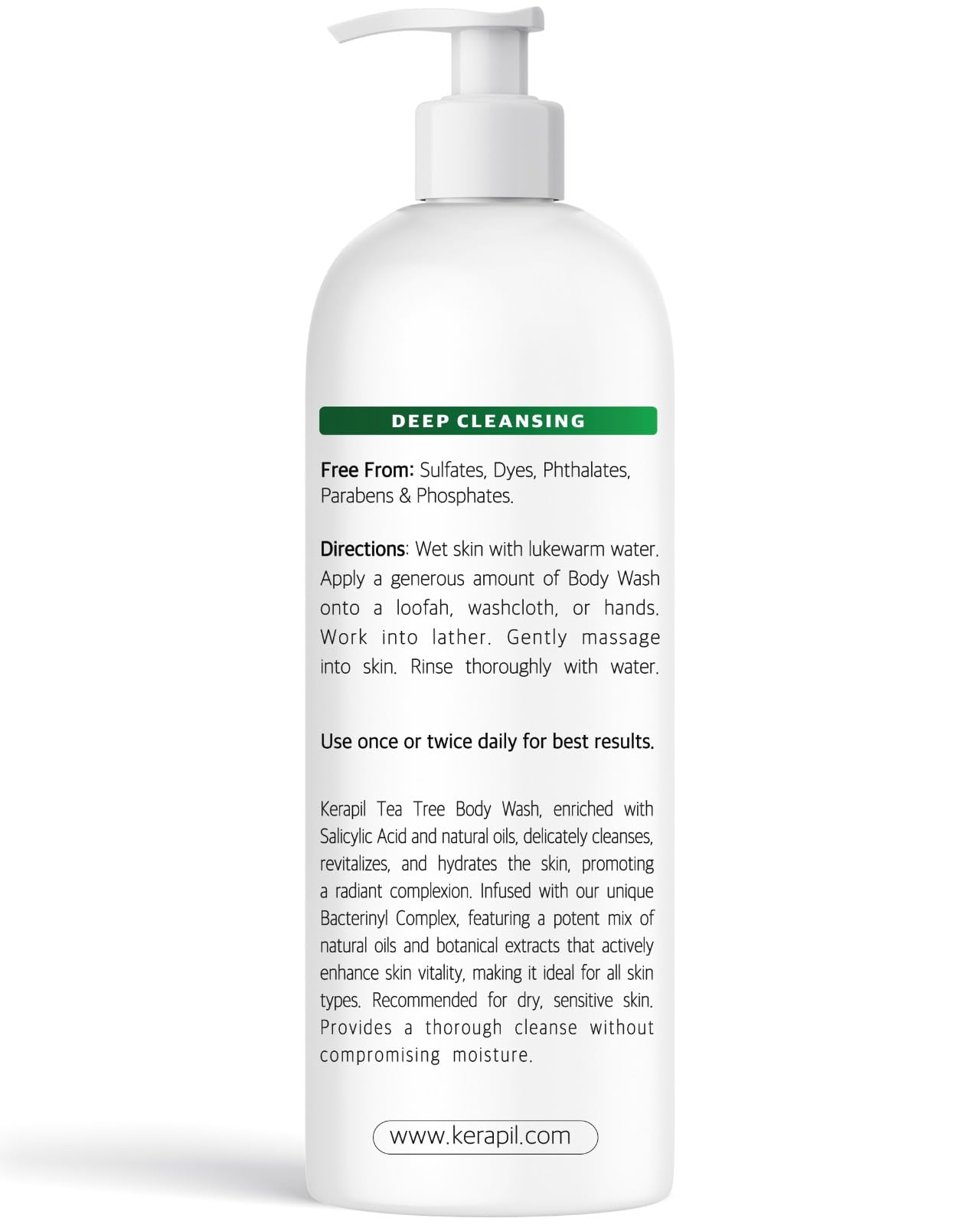 Kerasil Tea Tree Oil Body Wash in a 16 fl oz bottle, natural skin cleaning agent with tea tree oil for refreshed skin.