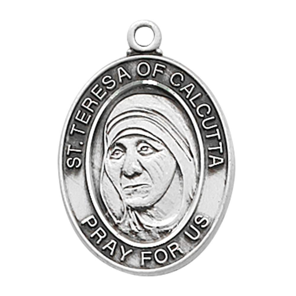 Bonyak Jewelry Sterling St Teresa Calcutta Medal with 20in Rhodium Plated Brass Chain in Deluxe Gift Box. – metal
