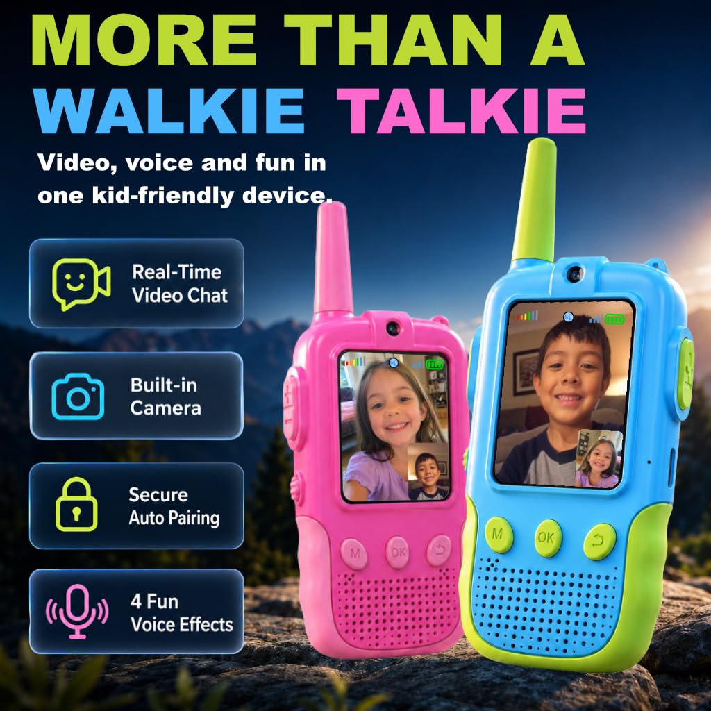 KYTHOVI Video Walkie Talkies for Kids, Handheld 2 Pack Rechargeable Kids Video Walkies Talkies, Outdoor Toys for Age 3-1