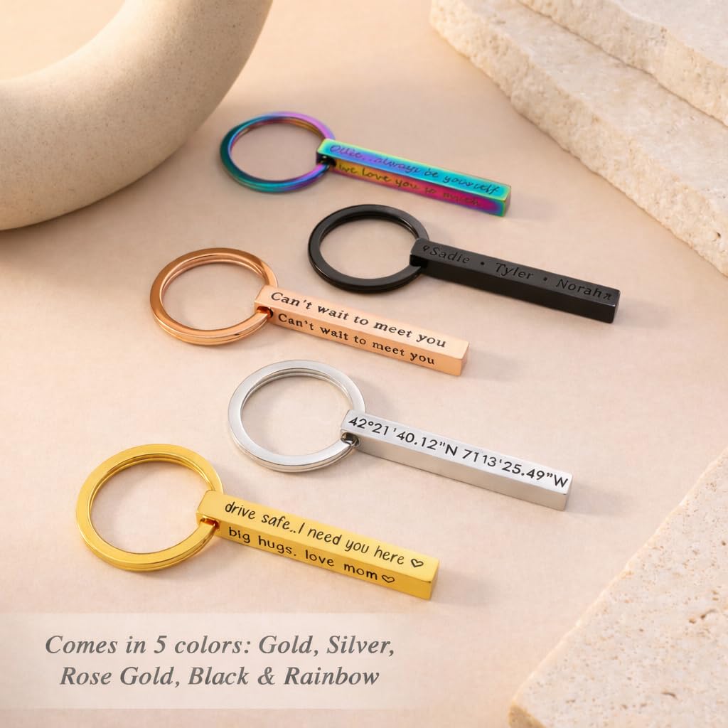 Danique Jewelry Personalized 3D Bar Keychain with Name, Handwriting, Photo, 4-Sided – packaging and label