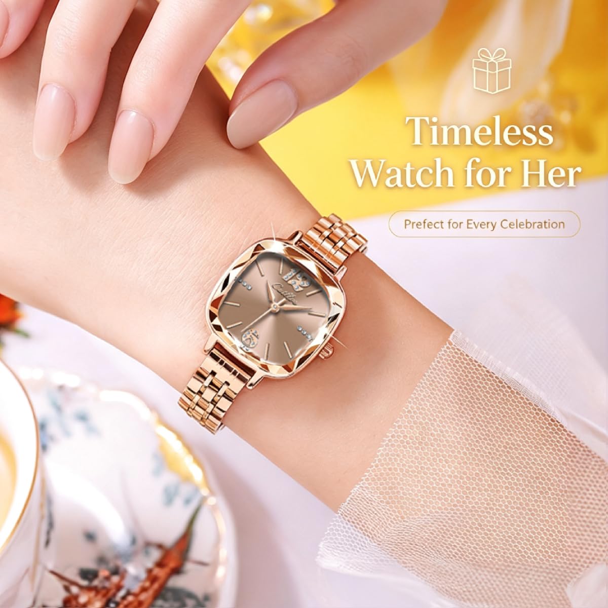 BOGEVNOR Rose Gold Square Ladies Watches Small Wrists Rectangular Case Women’s Watches Diamond Analog Quartz Waterproof 