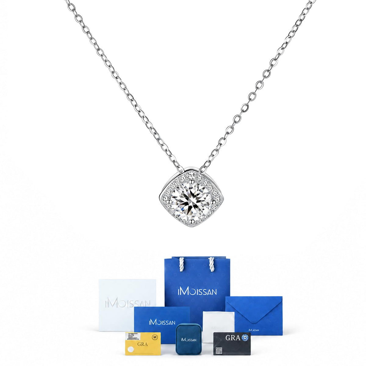 iMoissan Moissanite Necklace for Women – Sugar Cube Pendant – product photo (Pendant Necklaces)