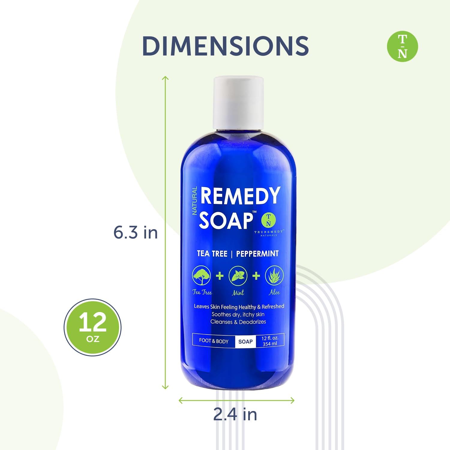 Truremedy Naturals Tea Tree & Peppermint Body Wash, 12oz, a skin cleaning agent with refreshing natural ingredients.