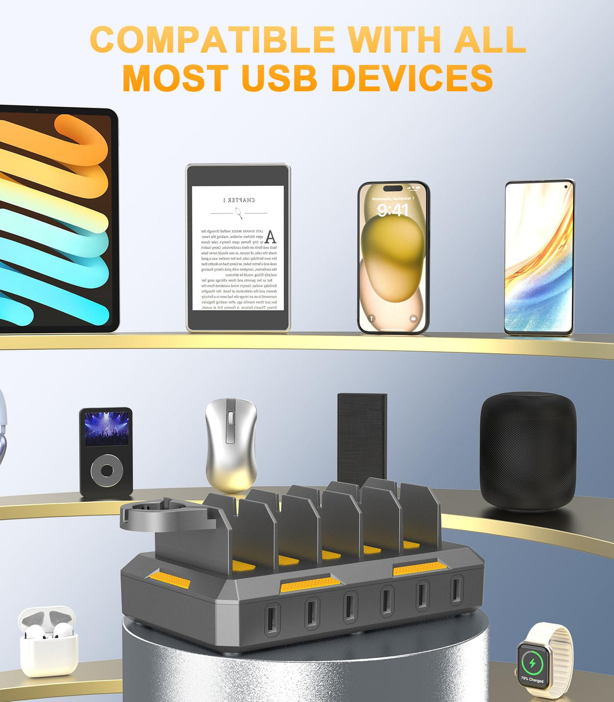CREATIVE DESIGN Charging Station for Multiple Devices, 50W Charger Dock – full view