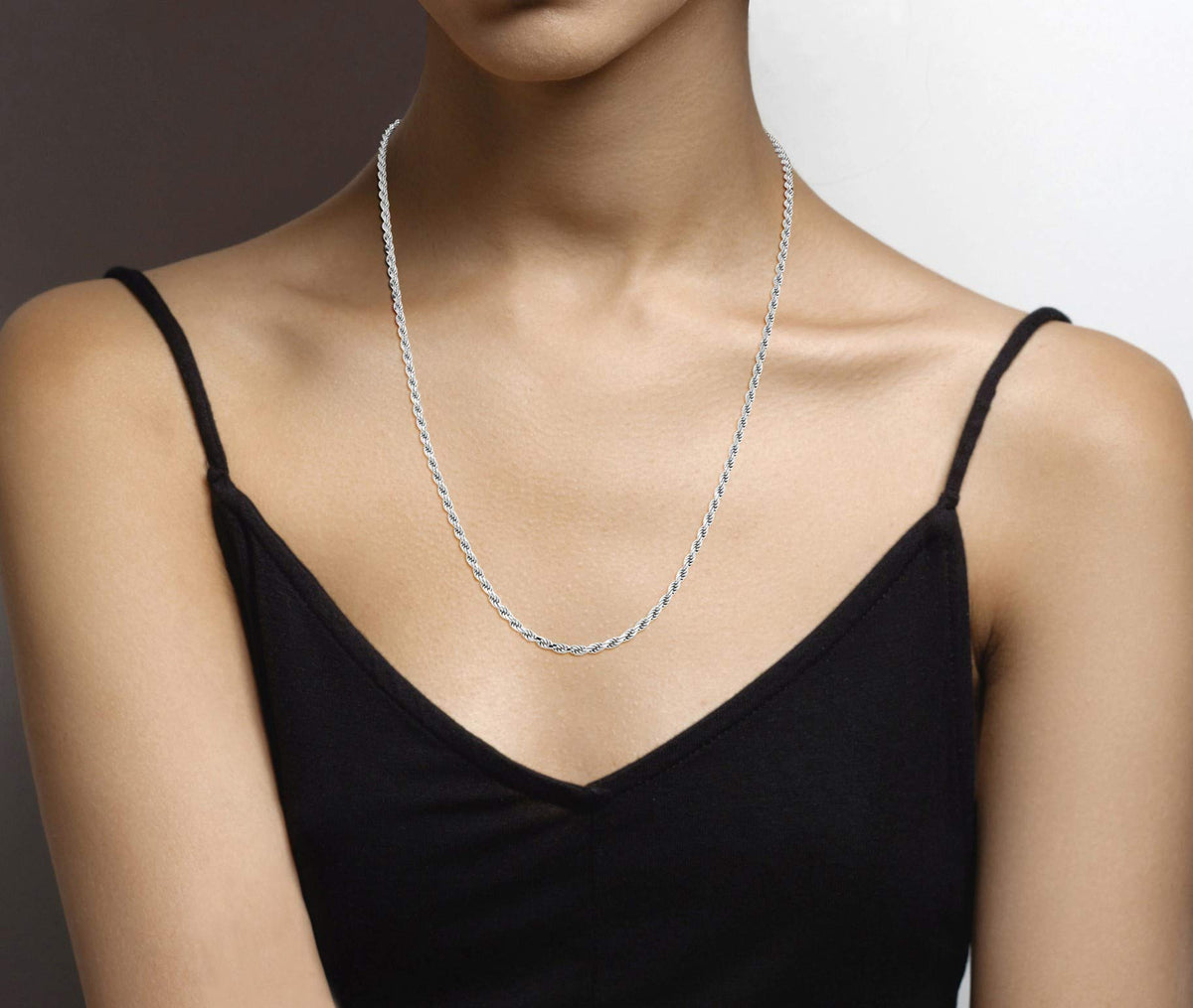 Miabella Italian 925 Sterling Silver 2mm 3mm Rope Chain Necklace Men Women – full view
