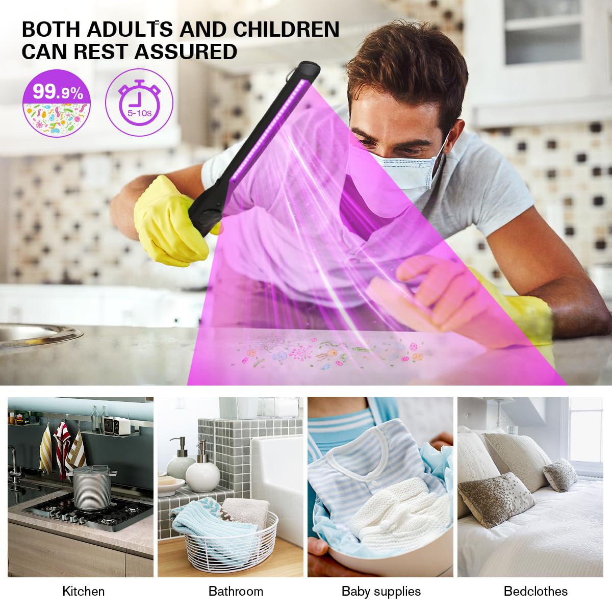 HIUPN UV Light Sanitizer, Portable UV Light Disinfection Lamp USB Rechargeable Ultraviolet Light Sanitizer for Home Hote