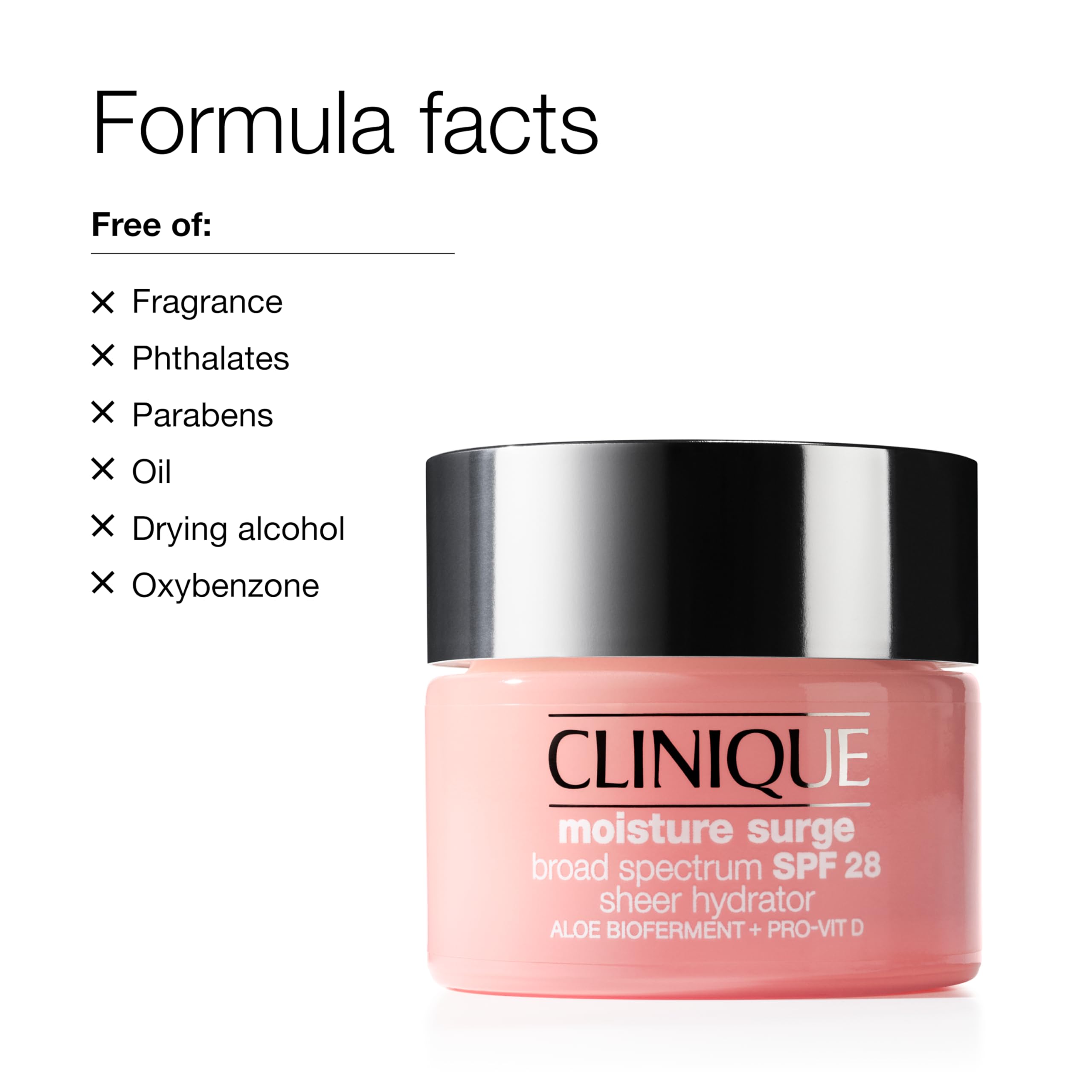 Clinique Moisture Surge SPF 28 hydrating face moisturizer with hyaluronic acid, aloe bioferment, and provitamin D in 1.7 fl oz.