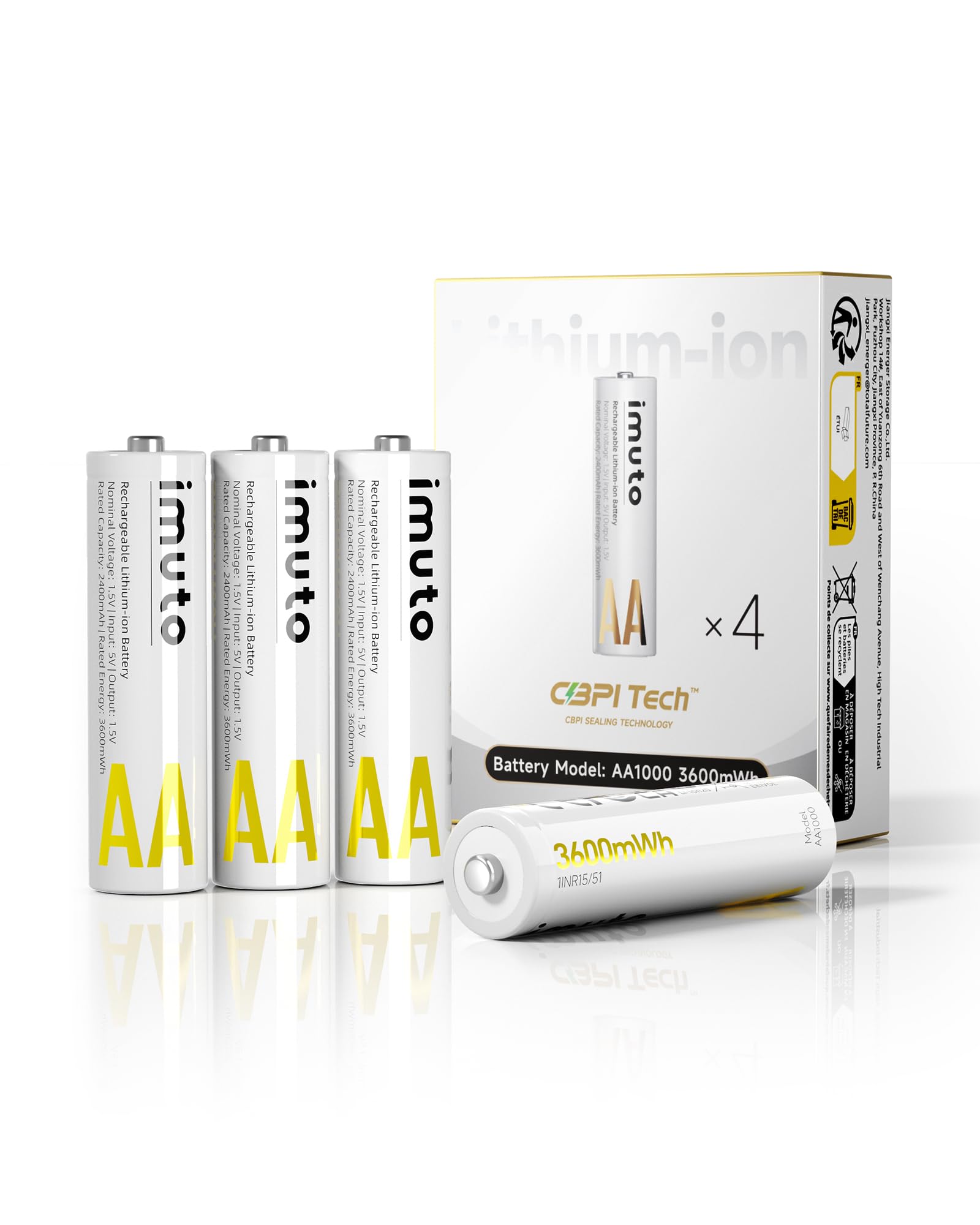 imuto Rechargeable aa Batteries, 3600mWh aa Lithium Batteries 4 - Product Imagery