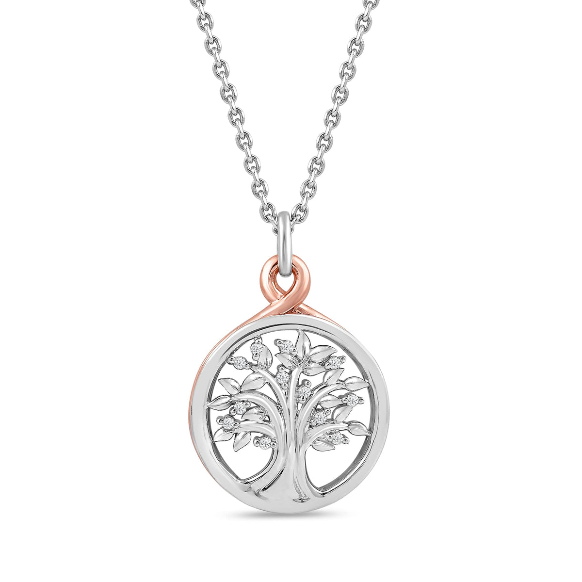 Jewelili 10K Rose Gold & Sterling Silver Diamond Tree Life Pendant Necklace – product photo (Pendant Necklaces)