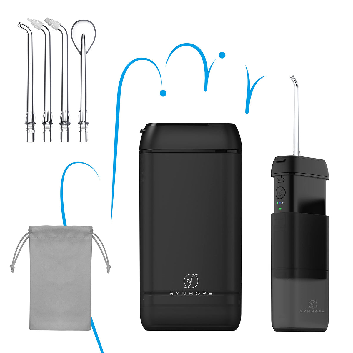 SYNHOPE Upgrade Mini Cordless Portable Water Flosser for Teeth Daily Deep Cleaning – Black, Abs Plastic