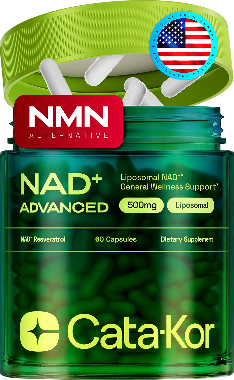 Cata-Kor Liposomal NAD Resveratrol Supplement – NMN Supplement Alternative – Third-Party Tested – Advanced NAD Supplement for Women & Men – 30-Day Supply
