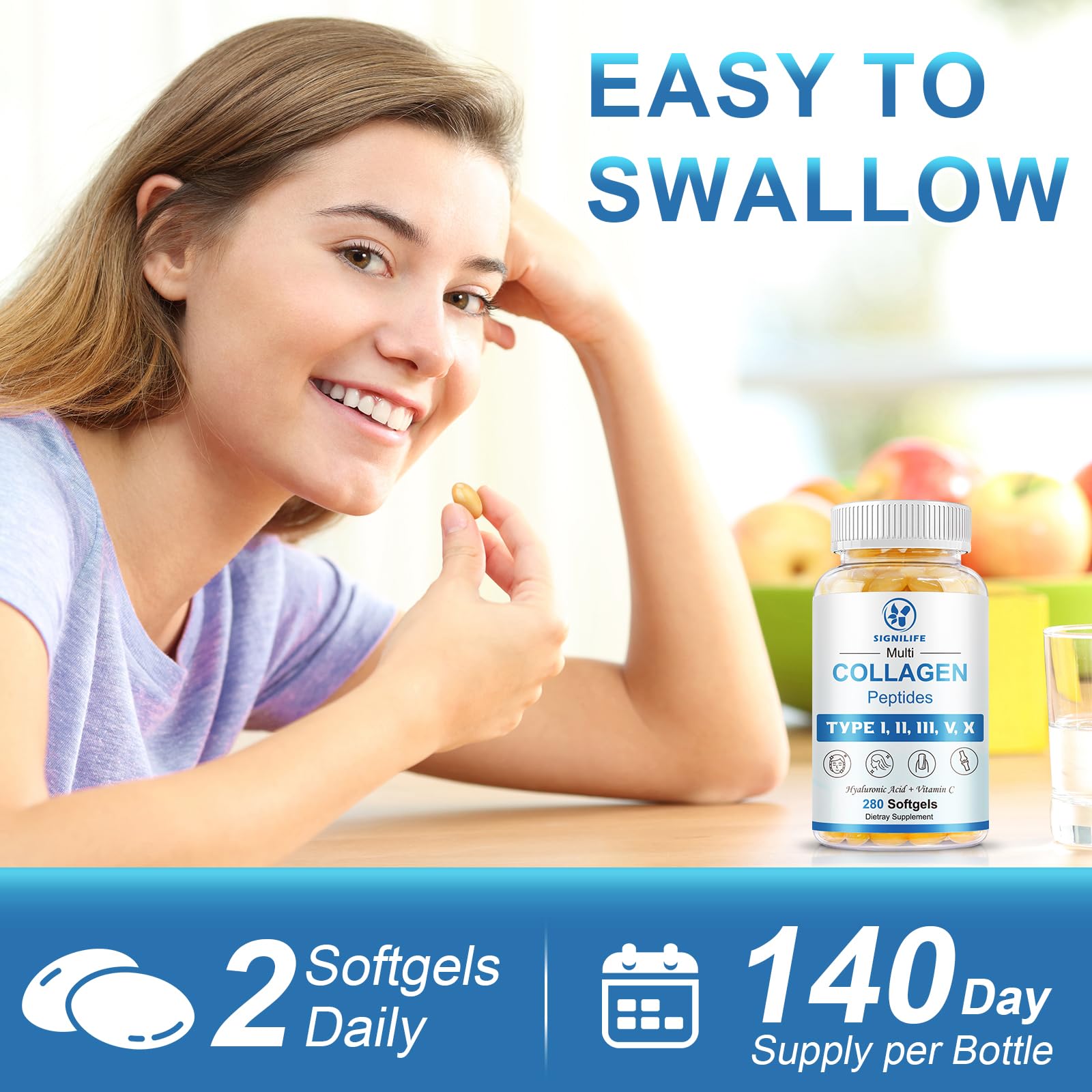 SIGNILIFE Multi Collagen Peptides for Women & Men-Type I, II, III, V, X