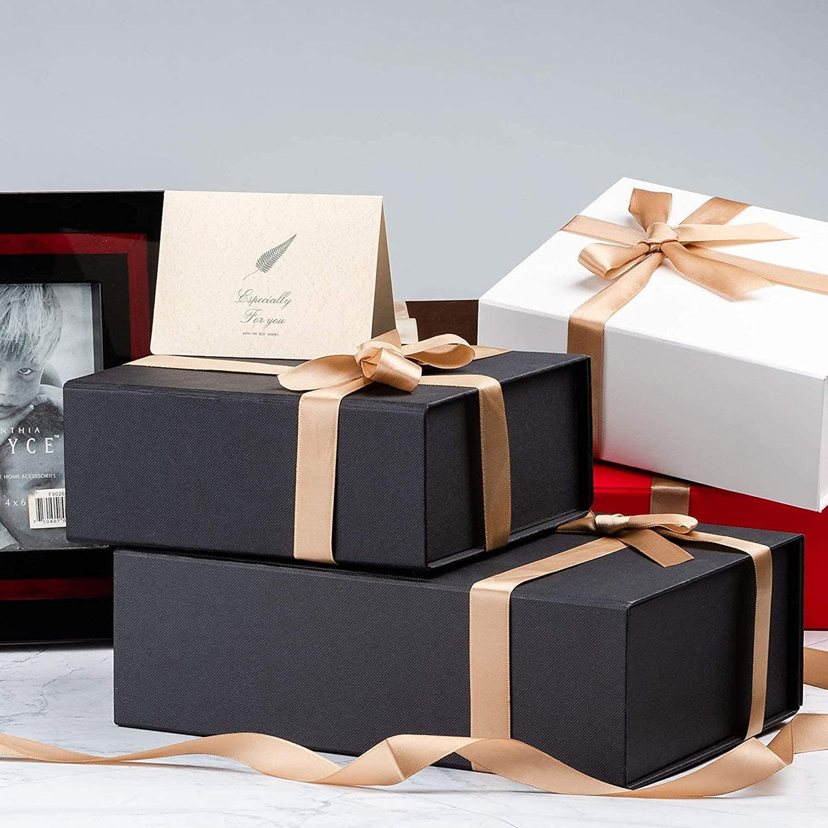 5 Pack 13 5x10x4 Black Magnetic Gift Boxes Bulk with Ribbon - LIFELUM Official Imagery - 7