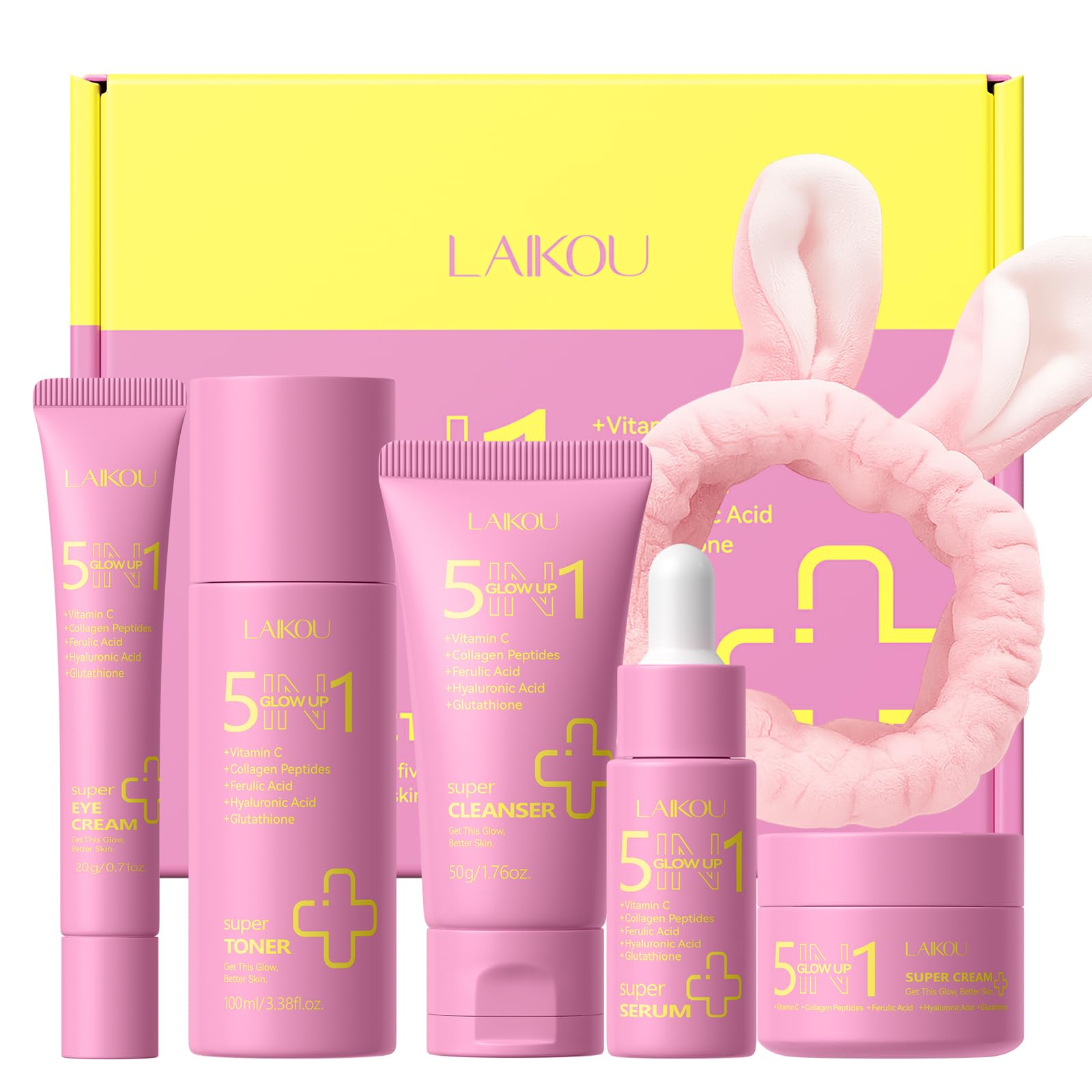 LAIKOU 5 in 1 Skin Care Set, Glow up Gift Set for Women, - Product Imagery