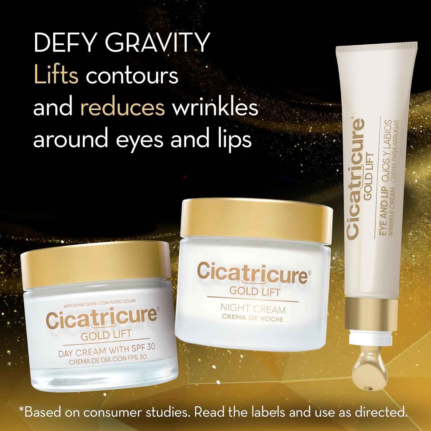 Cicatricure Gold Lift Anti Aging Gift Set, Day, Night & Eye Cream, 3-Pack