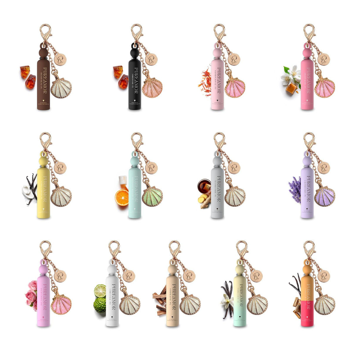 PUREAMOR Pheromone Perfume for Women, Discovery 13-Pack Keychain Set – All 13 Signature Scents, Mini 30% High Conc, Ultr
