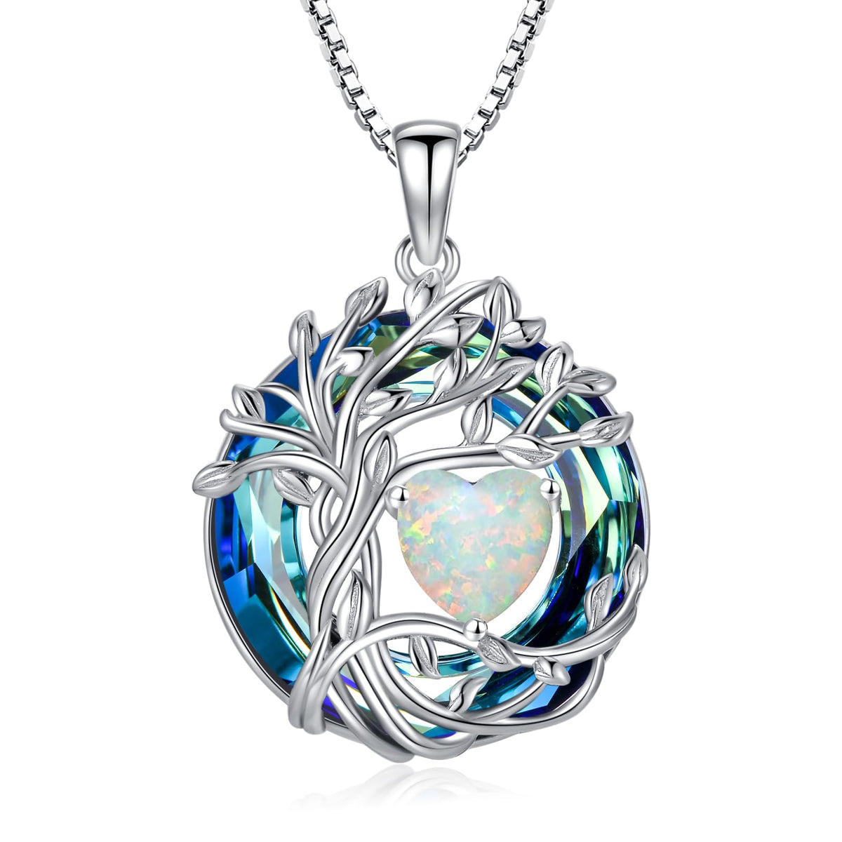 TOUPOP Tree of Life Birthstone Necklace Sterling Silver Pendant Birthstone Necklaces with Blue Crystal Anniversary Birth