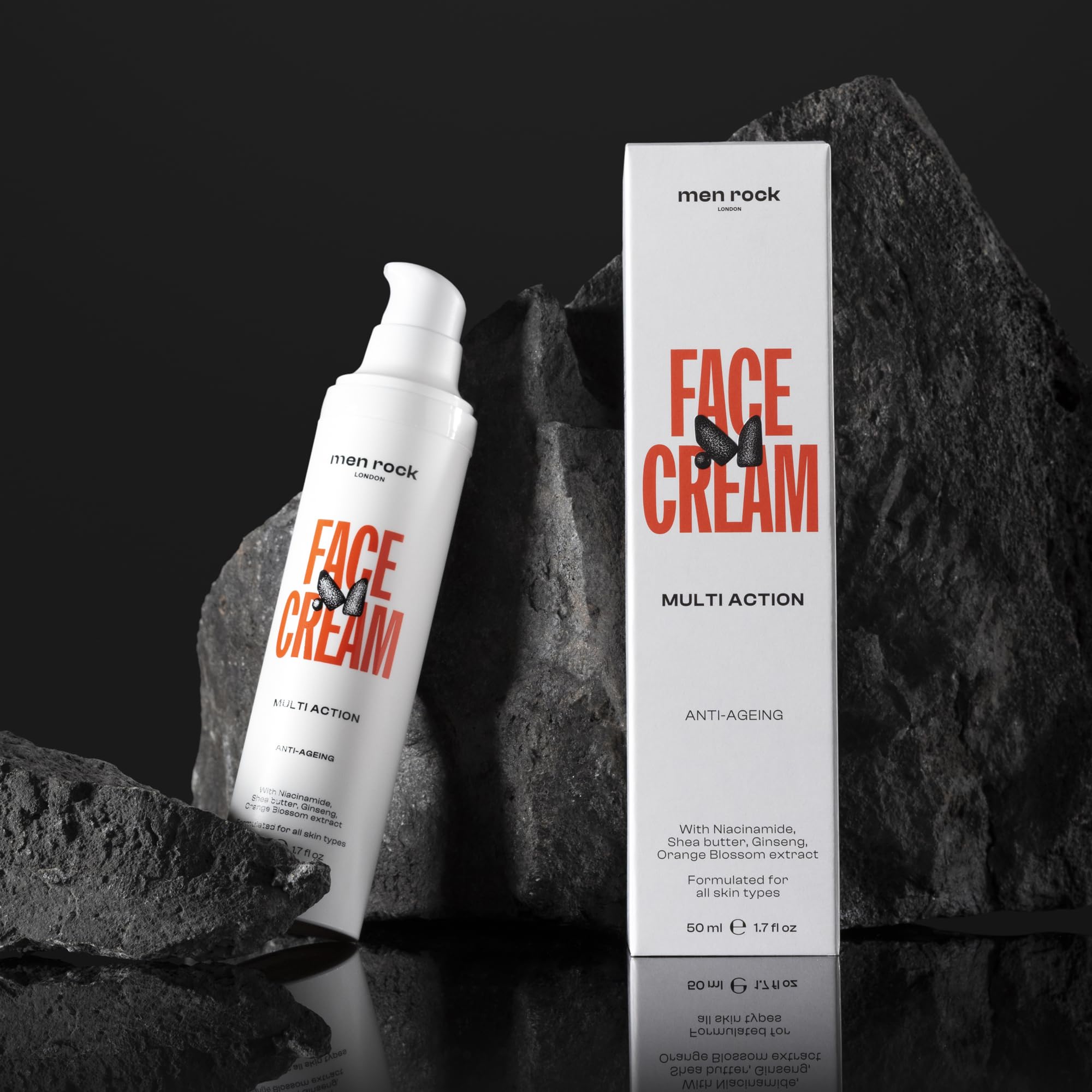Men Rock anti-ageing face cream for men, daily moisturizer in 1.7 oz jar, hydrating skincare for mature skin.