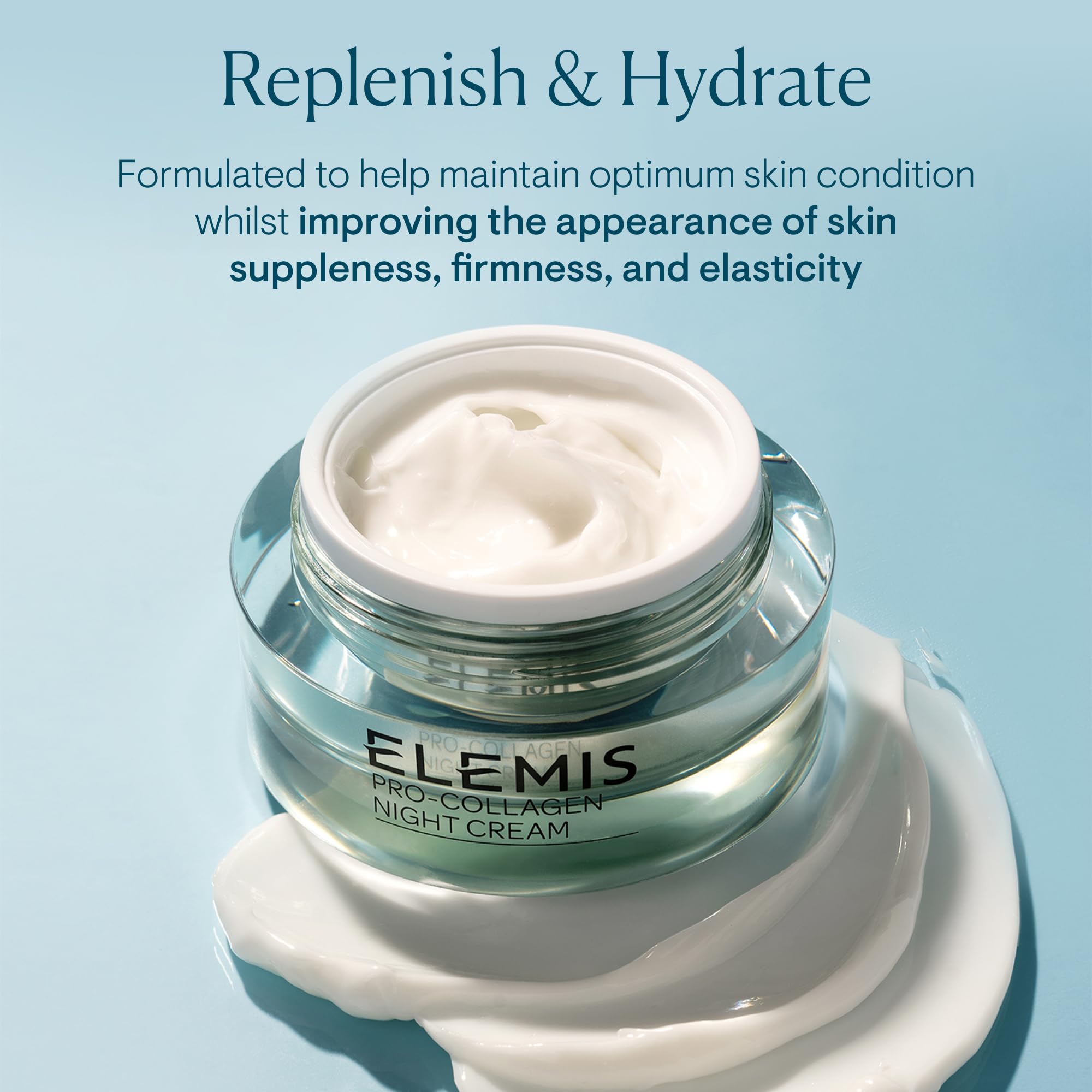 ELEMIS Pro-Collagen Night Cream for face in 50ml jar, a luxurious ultra-rich moisturizer with a smooth cream texture.
