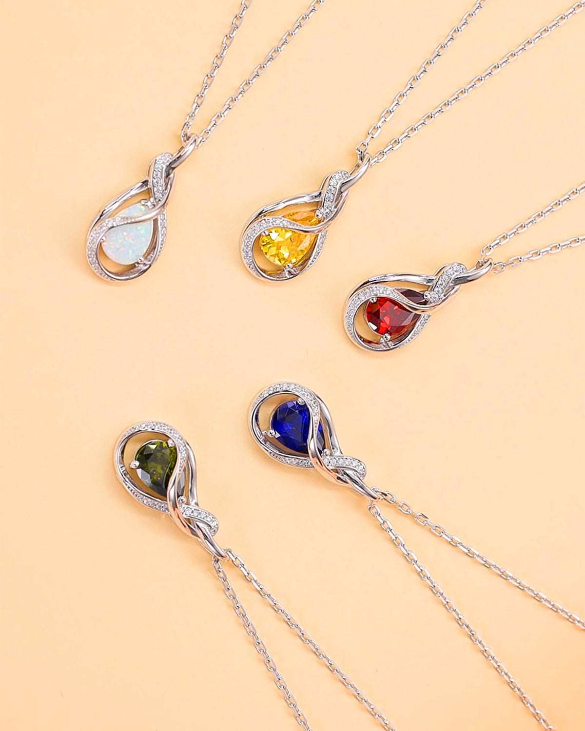 FANCIME TimelessTie Birthstone Necklace Ribbon Design Pendant For Women – packaging and label