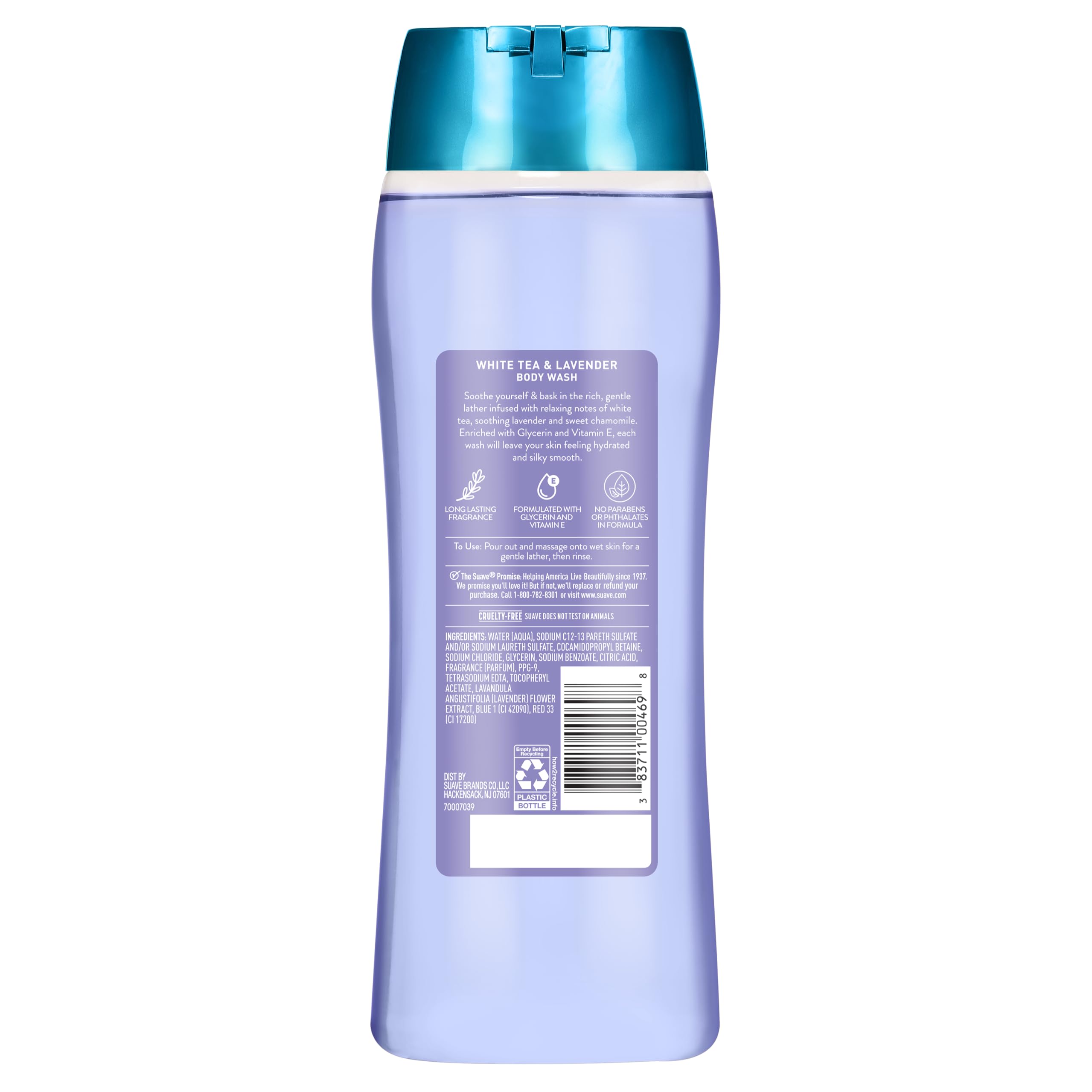 Suave Moisturizing Body Wash Women, White Tea and Lavender with Vitamin E and Aloe Extracts, No Parabens, No Phthalates, 18 Oz (Pack of 6)