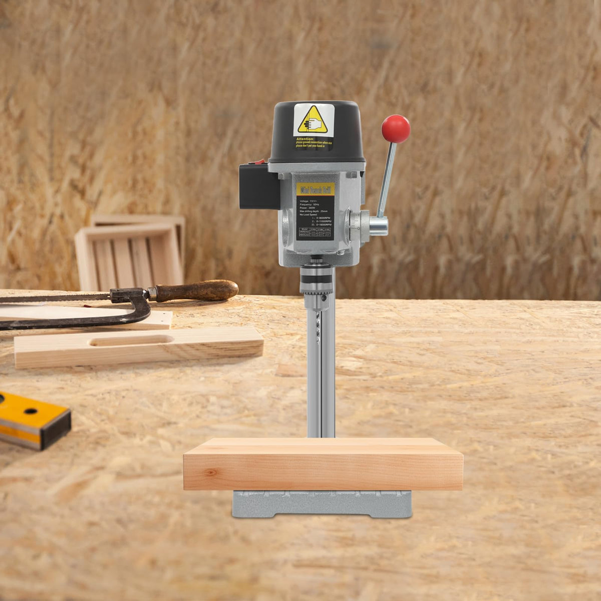 ZAWAYINE Mini Benchtop Drill Press,Electric Bench Wood Drilling Machine Drill Press Table Adjustable 3 Speed for Wood, M