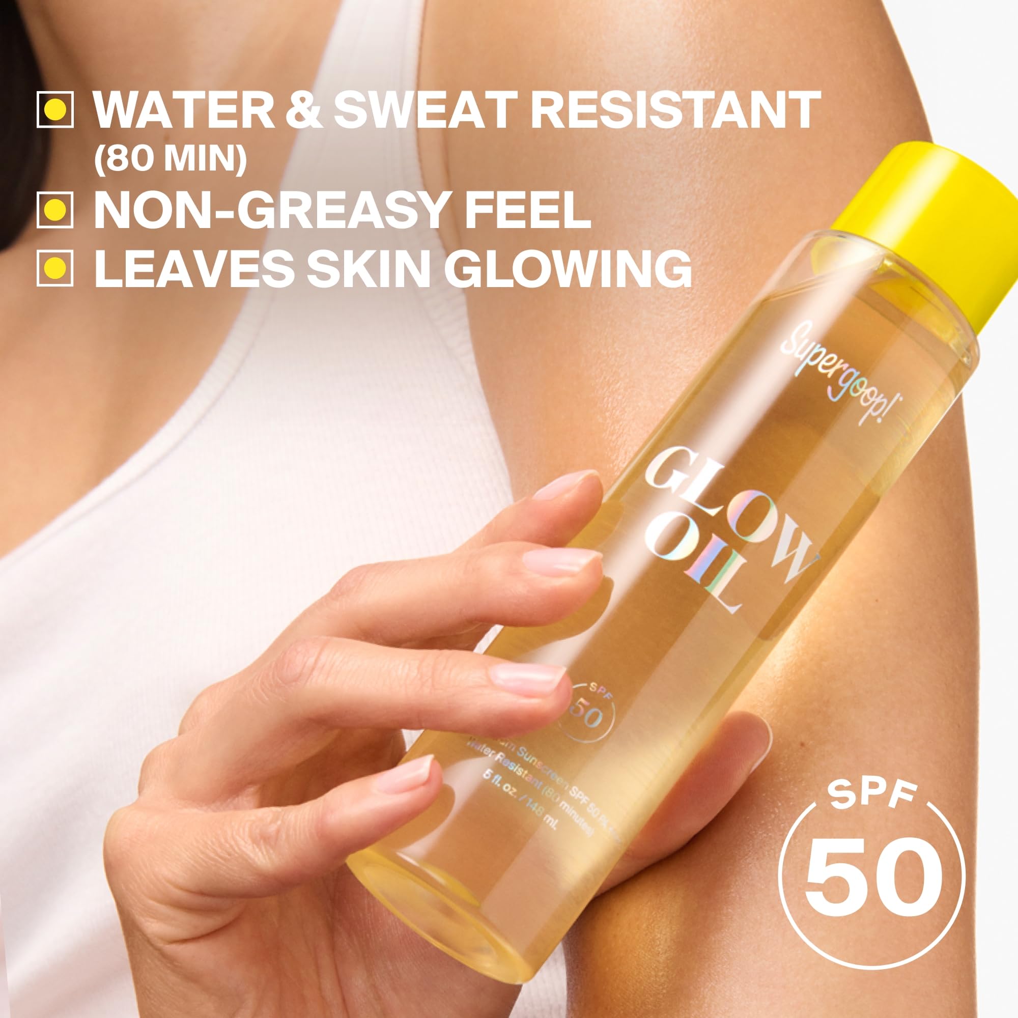 Supergoop! Glow Oil - 5 fl oz - SPF 50 PA++++ Vitamin E Body Oil + Broad Spectrum Sunscreen Protection - With Marigold, Meadowfoam & Grape Seed Extracts