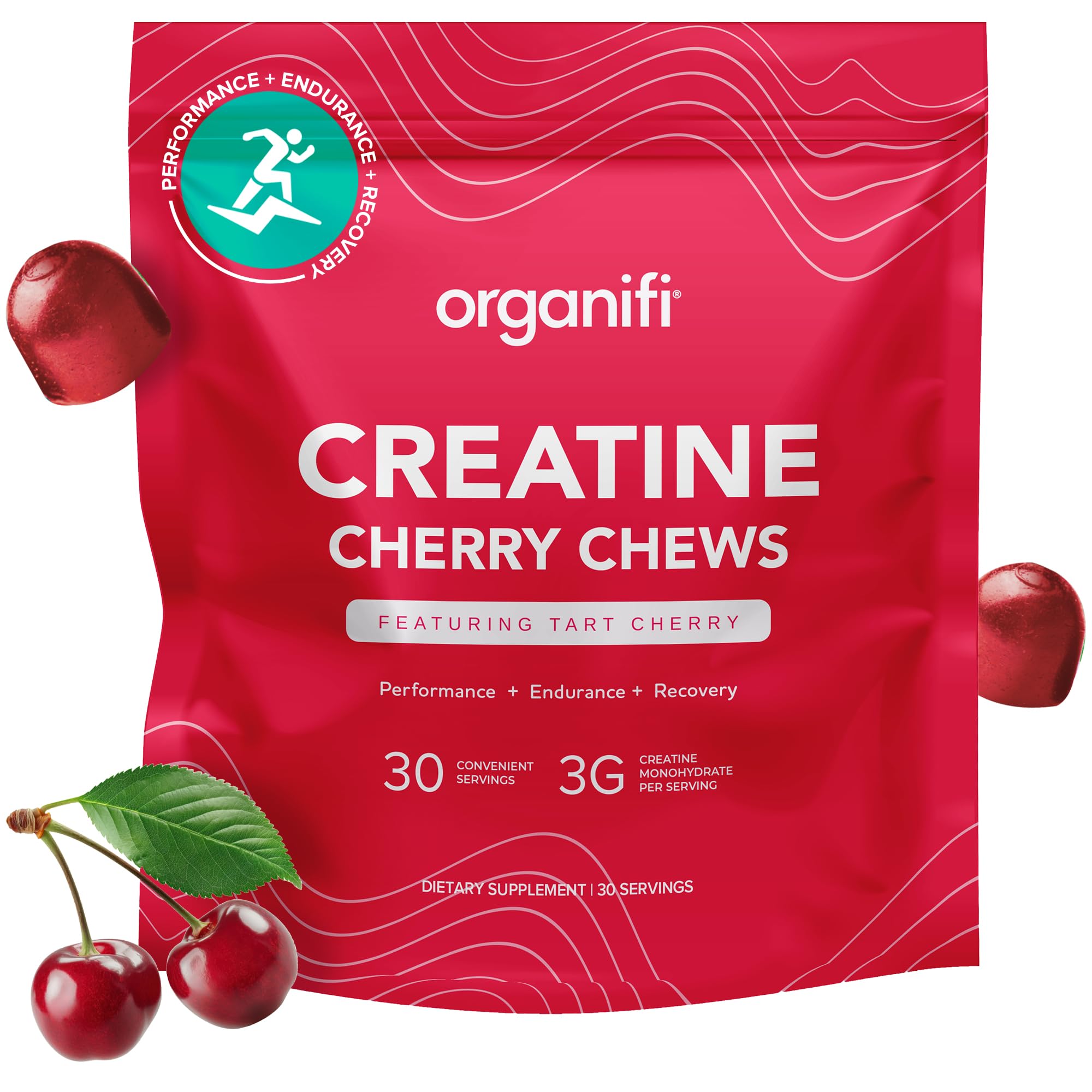Organifi Creatine Chews - Premium Cherry Chews to Perform, Look, - Product Imagery