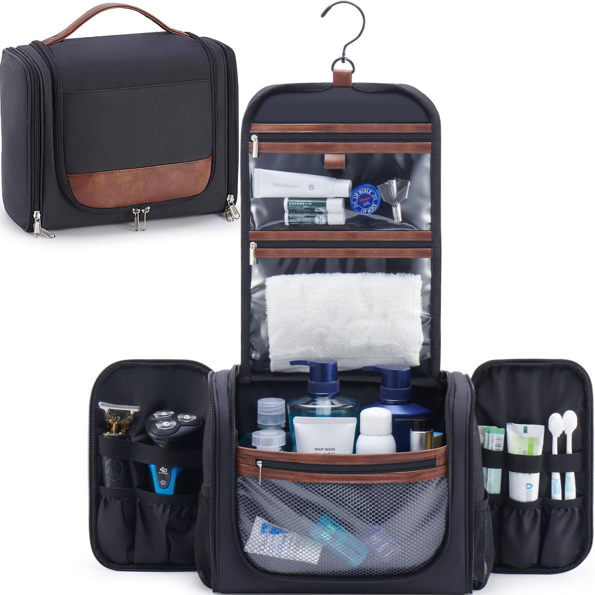 Ralnitote Toiletry Bag for Men, Large Hanging Travel Toiletry Bag, Black – Black, Polyester Blend