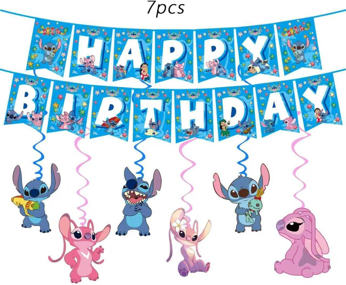 KROCEUS 88PCS For Stitch Party Supplies: 6 Hanging Swirls, 20 Napkins, 20 Cups, 20 Plates （9 inch）， 20 Plates 7（ inch）, 