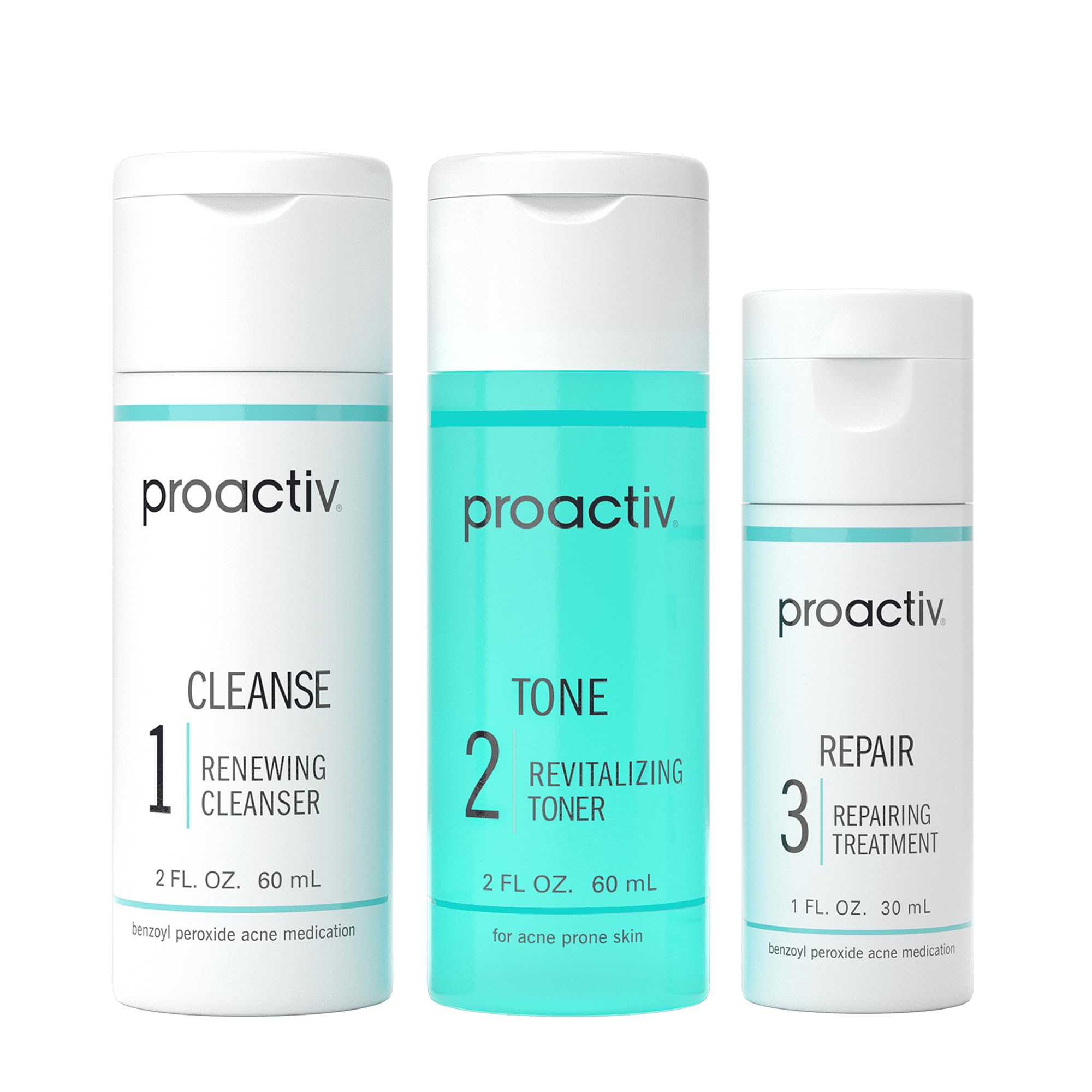 Proactiv 3-step acne treatment kit with cleanser, toner, and treatment for clear skin in 30-day starter set.