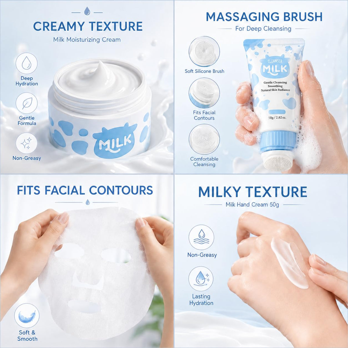 Vienflona Milk Skin Care Set for Kids & Teens, 12 IN 1 Gentle Moisturizing Milk Skin Care for Kids Girl Ages 8-12, Skin 