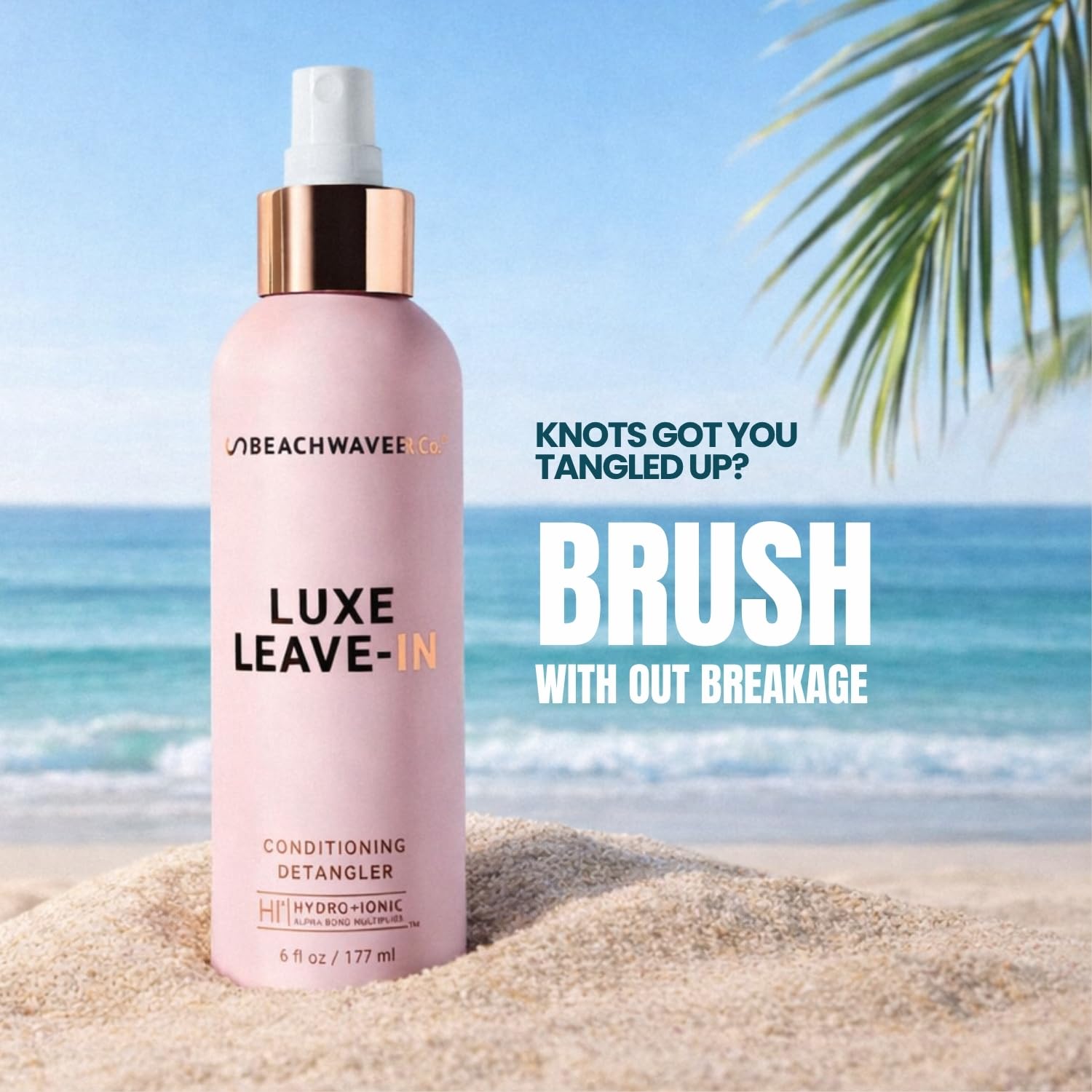 Beachwaver Luxe Leave-In Conditioning Detangler conditioner bottle, 6 fl oz, with sleek packaging for smooth, manageable hair.