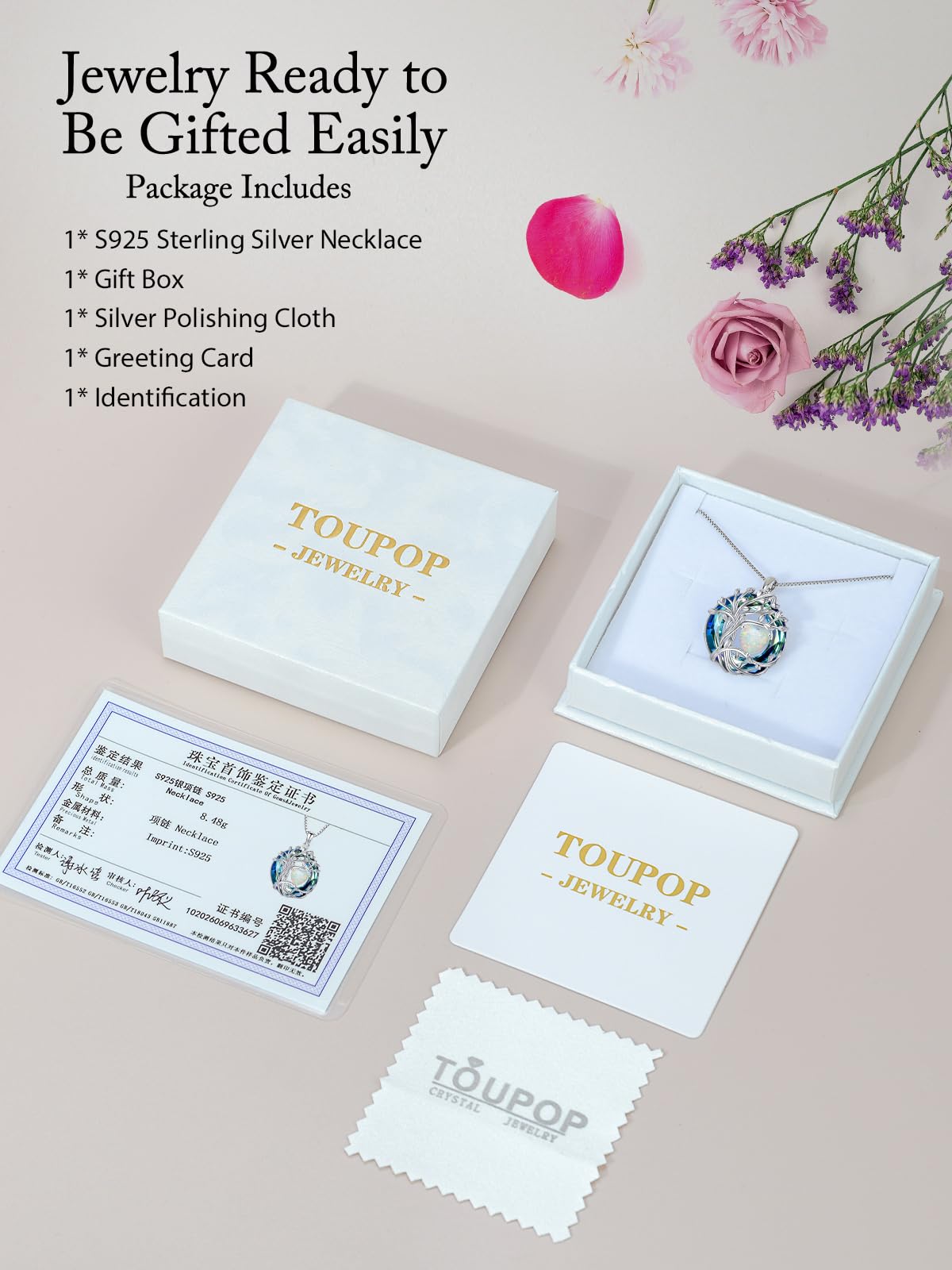 TOUPOP Tree of Life Birthstone Necklace Sterling Silver Pendant Birthstone Necklaces with Blue Crystal Anniversary Birth