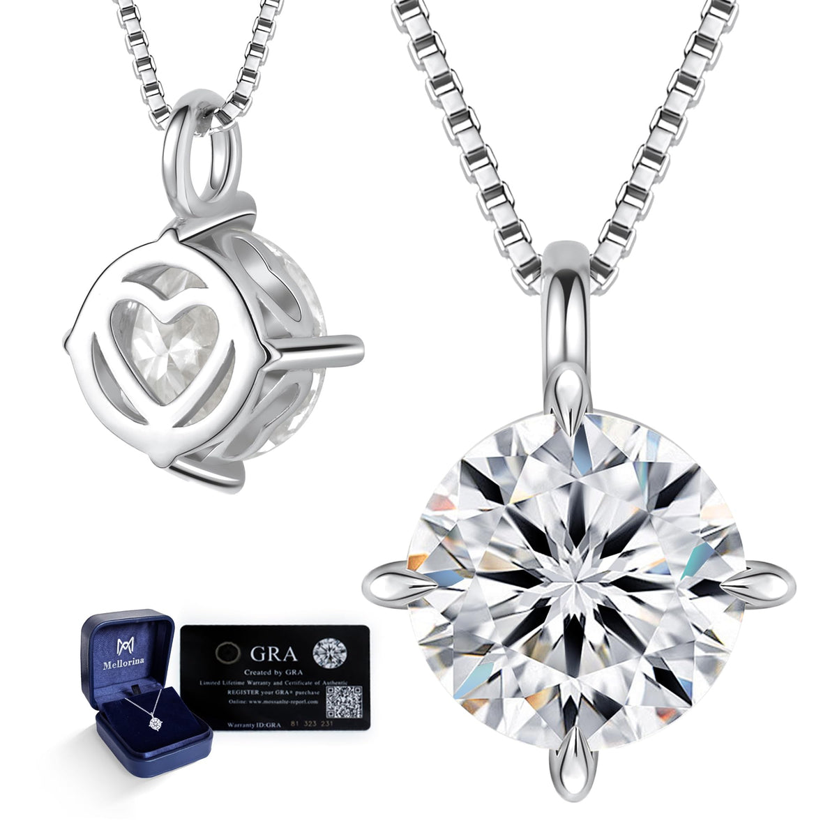 Mellorina Moissanite Solitaire Necklace, 1-3CT, Sterling 925 Silver – product photo (Pendant Necklaces)
