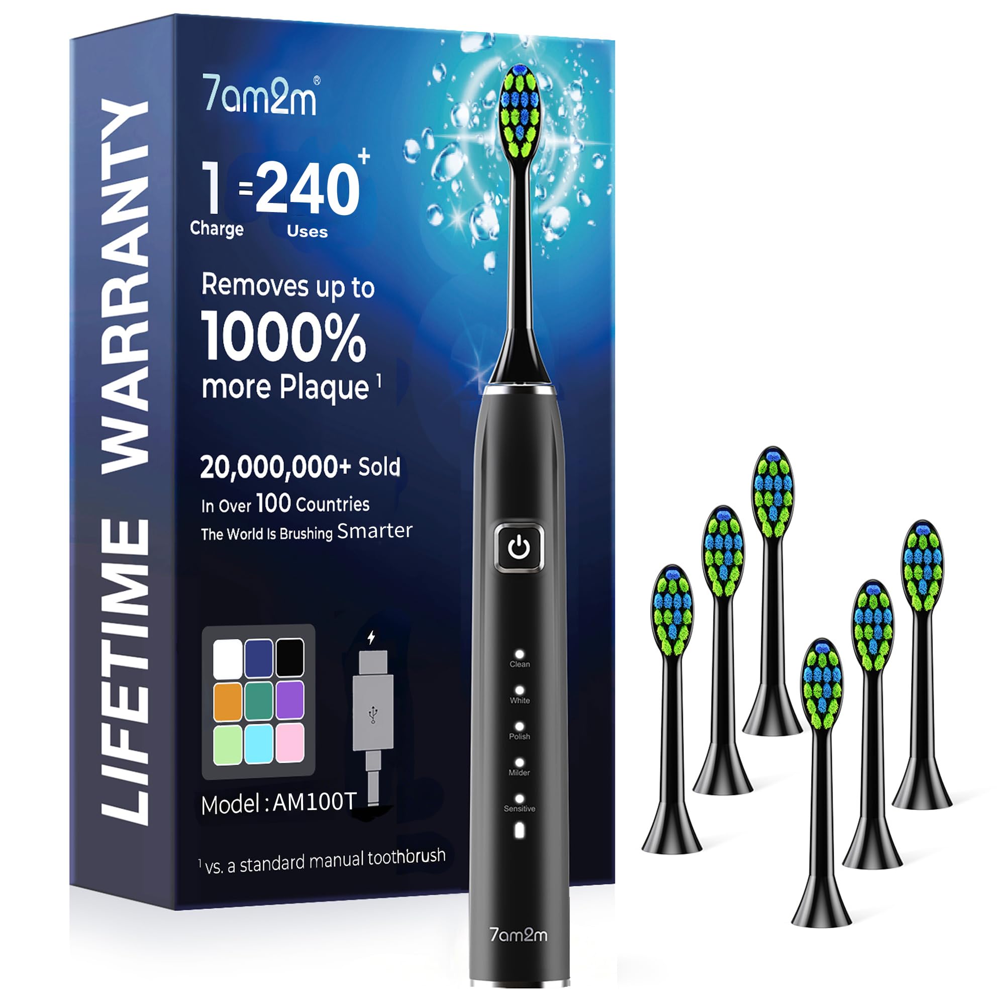 7AM2M Sonic Electric Toothbrush for Adults,Type-C Charging Run - Product Imagery