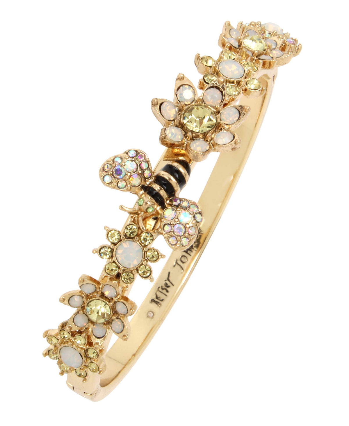 Betsey Johnson Womens Motif Bangle Bracelet – close-up detail in Yellow/Bumble Bee