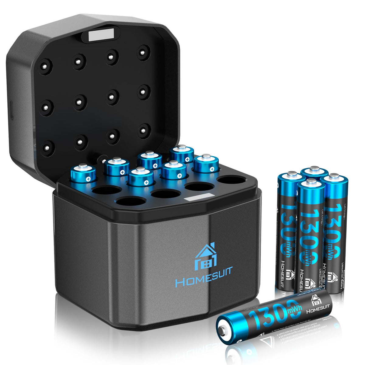 Homesuit Rechargeable AAA Batteries with Charger 12 Pack - Homesuit Official Imagery - 1