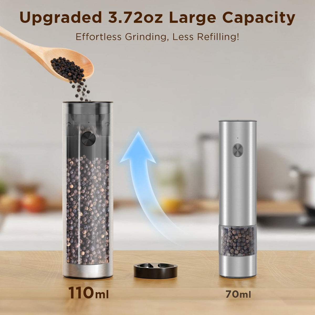Electric Salt and Pepper Grinder Set Charging Base Stainless - Newise Official Imagery - 6