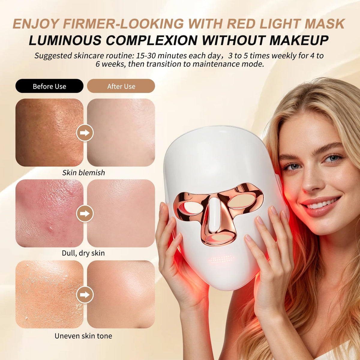Oiehur Red Light Therapy for Face, 7 Colors LED Face Mask, Rechargeable – close-up detail