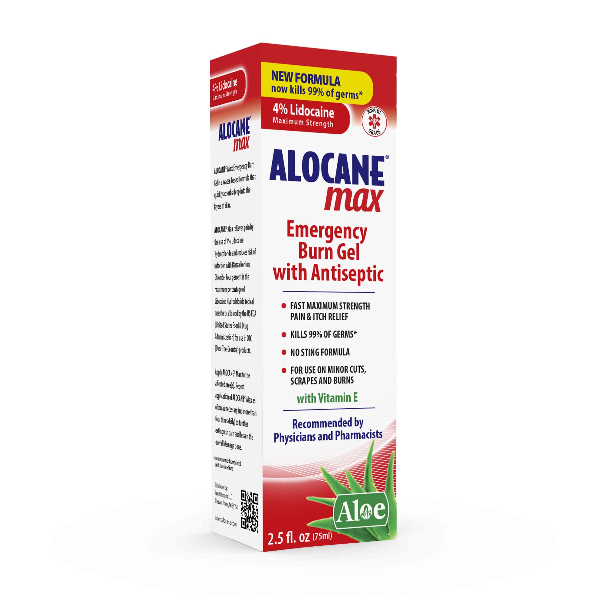 Alocane Max Emergency Burn Gel, 4% Lidocaine Hydrochloride, - Product Imagery