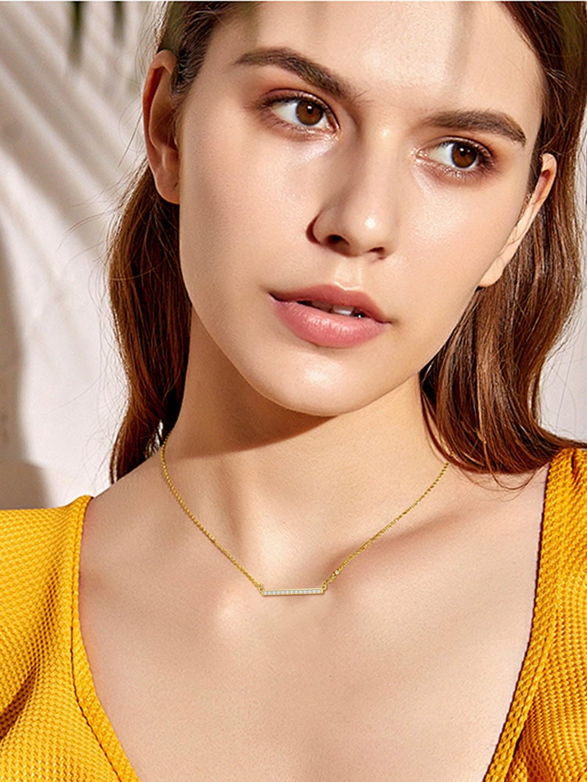 14K Gold Bar Necklace Gold Bar Pendant Simple Gold Necklace - Zoeniya Official Imagery - 5