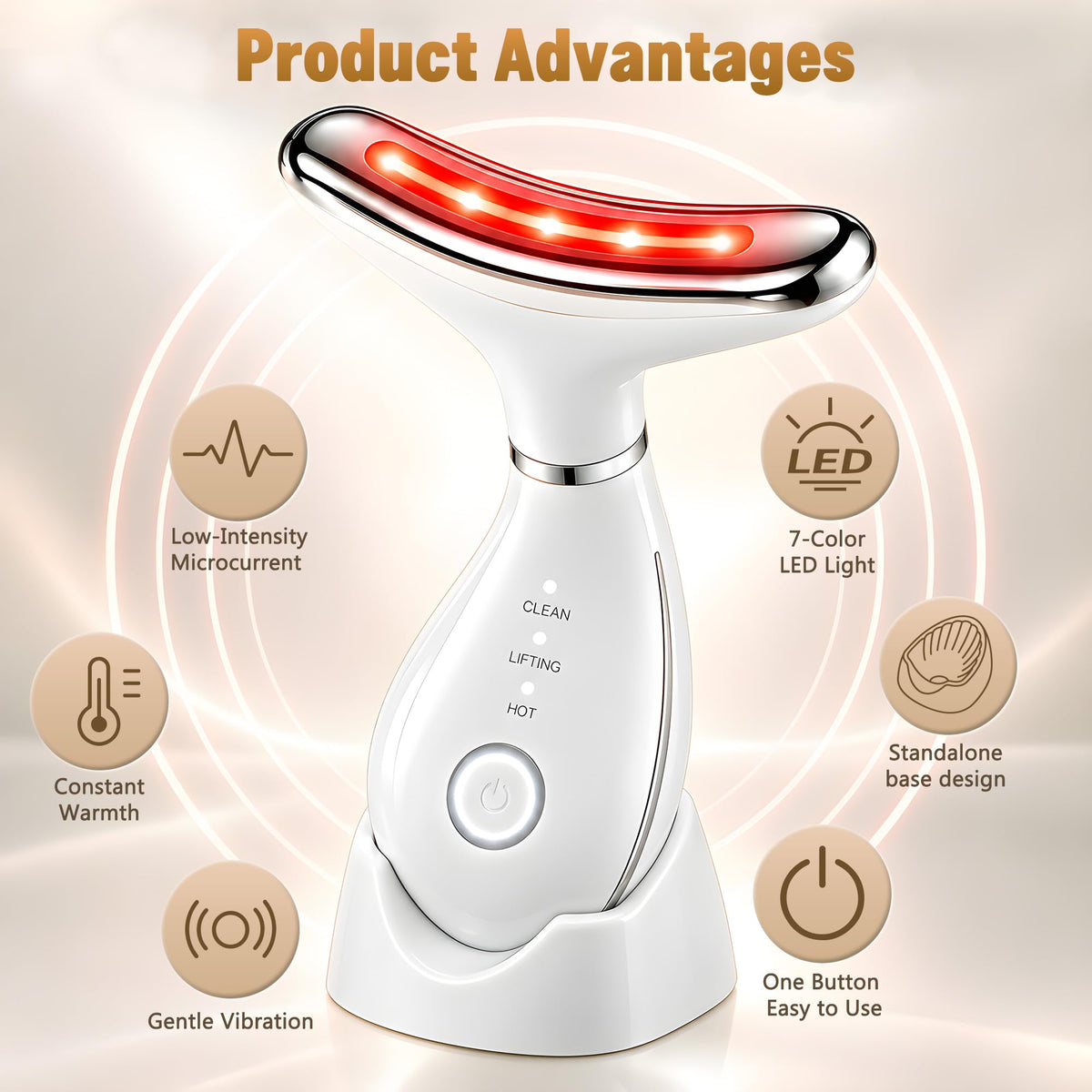7 Color LED Facial Massager Face Neck Heated Microcurrent - Cencalo Official Imagery - 4