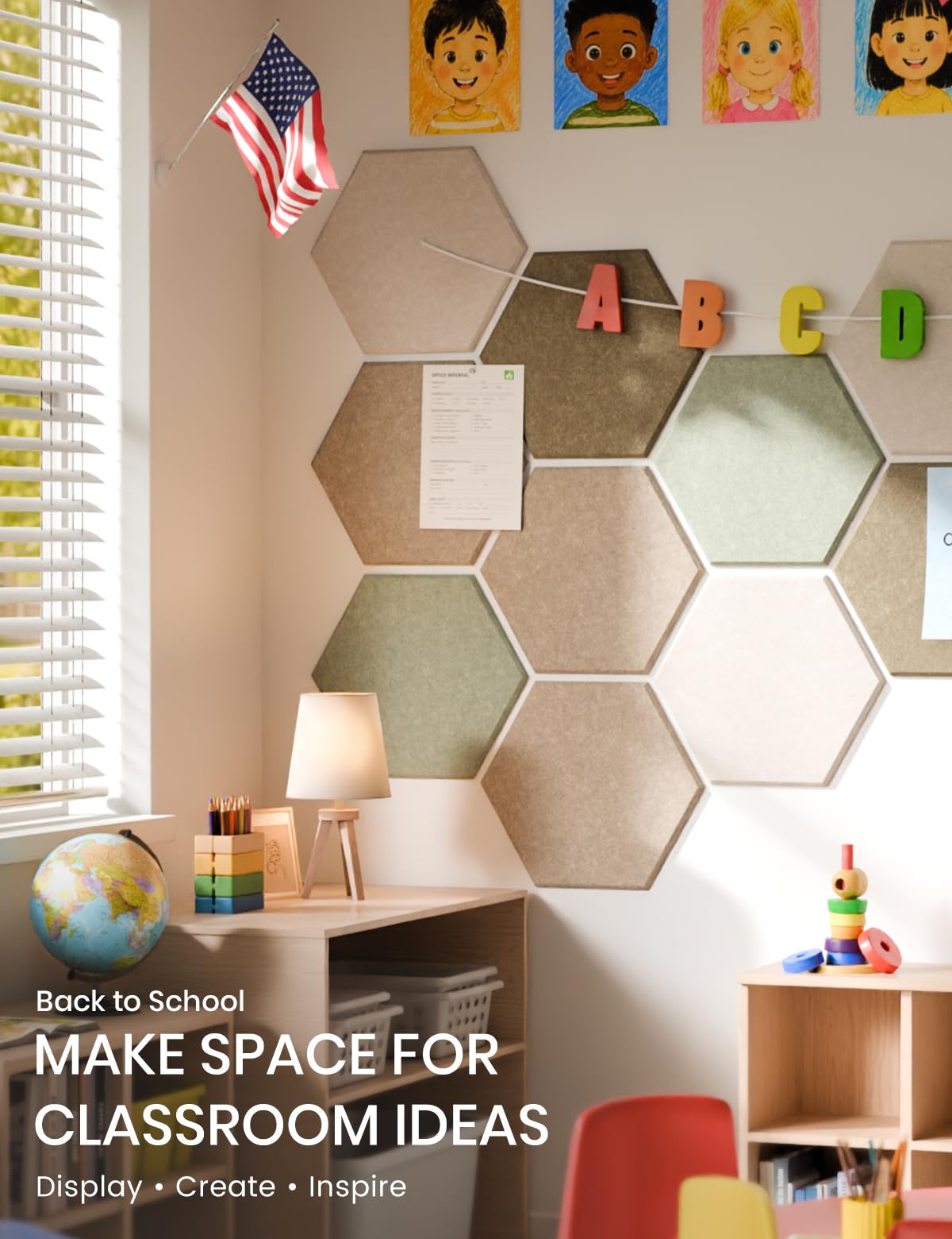 Fluxynara Large 12-Pack Hexagon Felt Bulletin Board Tiles, Linen Dusk